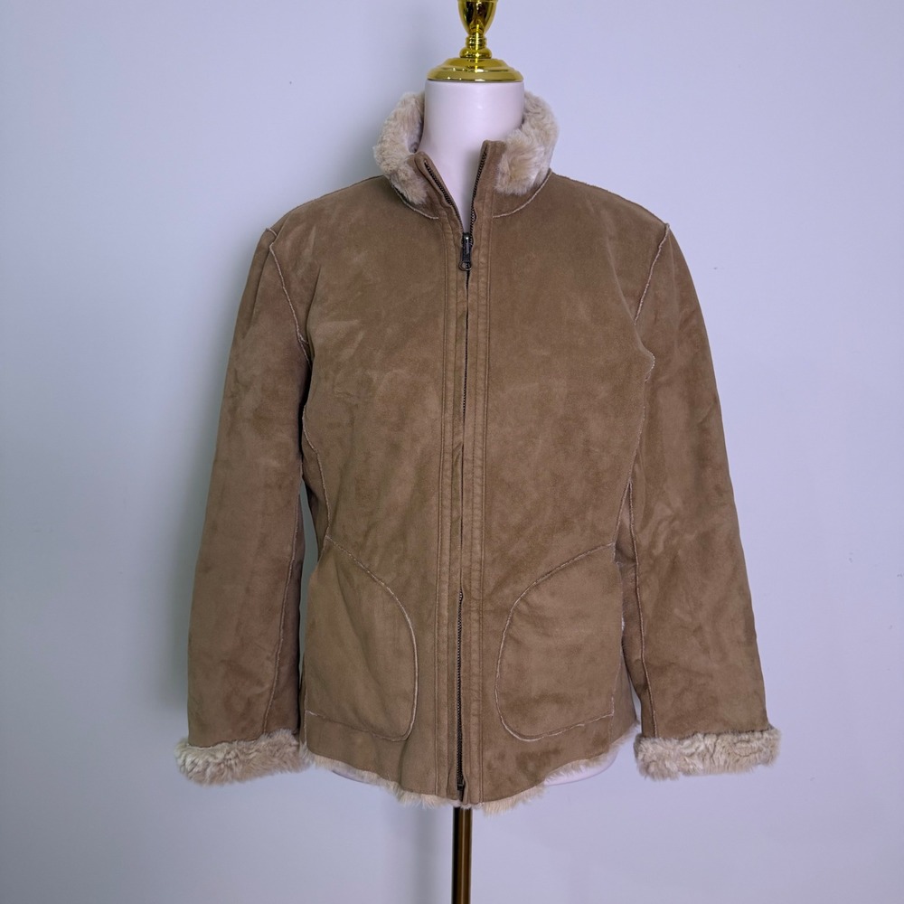 Vintage Faux Suede & Plush Faux Shearling Zip Jacket - Medium